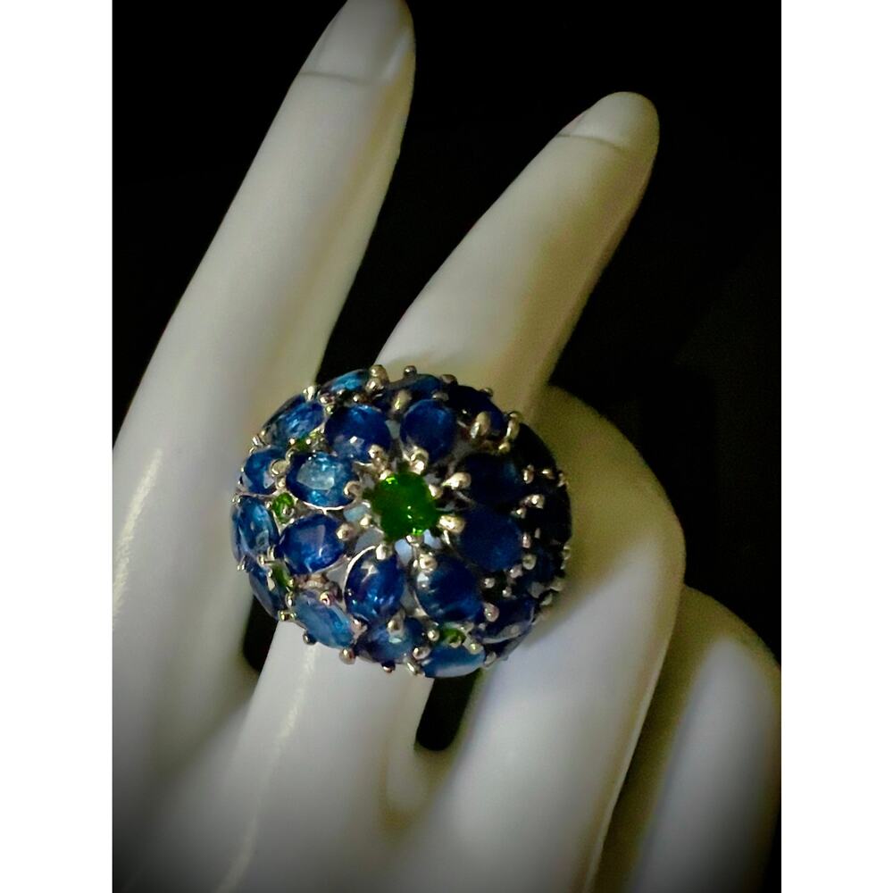 Massive Natural Kyanite Chrome Diopside Cluster Dome Ring - Picture 9 of 15